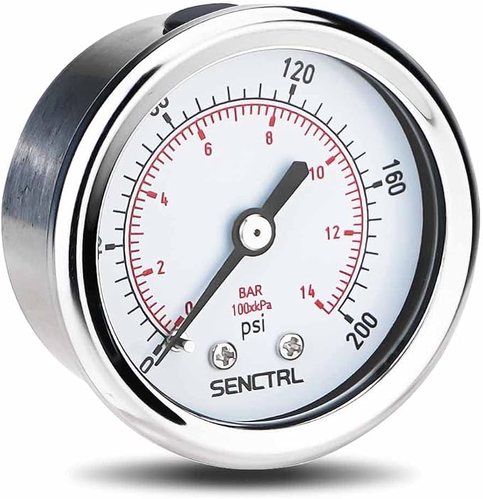 0-200 psi Pressure Gauge, 2" Dial Size, 1/8 NPT Back Mount, Waterproof, Stainless Steel Case, for Pneumatic Regulator Air Compressor Portable Tank Water Tire Test