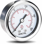 0-200 psi Pressure Gauge, 2" Dial Size, 1/8 NPT Back Mount, Waterproof, Stainless Steel Case, for Pneumatic Regulator Air Compressor Portable Tank Water Tire Test