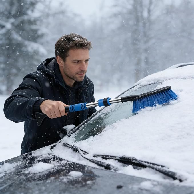 Car Snow Brush and Ice Scrapers with Foam Grip Telescopic Snow Scraper Extendable Snow Removal Tool for Cars Trucks Windshield Window