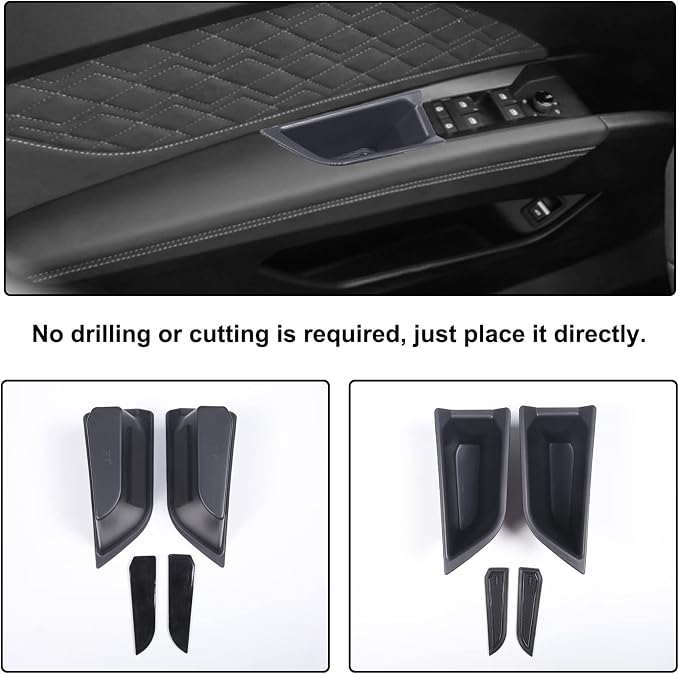 Car Center Console Organizer Tray Compatible with Audi Q4 E-Tron 2022 2023 2024 2025, ABS Front Rear Side Door Grab Handle Storage Box & Armrest Storage Tray With Anti-slip Mat Insert Accessories