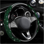 2 PCS Steering Wheel Cover, Segmented Car Wheel Covers with Crystal Rhinestones, Non-Slip Protector Bling Sparkly Decoration for Most Steering Wheels, Car Accessories (Green)