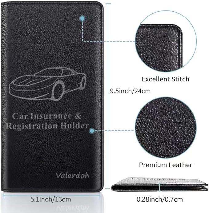 Premium Car Registration and Insurance Card Holder, Car Document Holder for Cards, Driver License & other Essential Documents (Black)