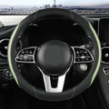 Car Steering Wheel Cover, Leather Steering Wheel Cover Green Universal 14.5-15 Inch Microfiber Leather Anti-Slip Breathable Auto Steering Wheel Covers for Men Women (Black&Green)
