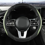 Car Steering Wheel Cover, Leather Steering Wheel Cover Green Universal 14.5-15 Inch Microfiber Leather Anti-Slip Breathable Auto Steering Wheel Covers for Men Women (Black&Green)