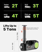 Electric Car Jack 5 Ton Car Jack Hydraulic with Electric Impact Wrench, LED Light Hydraulic Auto Repair Tool, 135-360 mm Lifting Range for SUV MPV Sedan Truck Repair