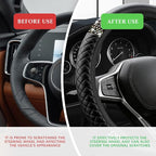 Bling Soft Leather Steering Wheel Cover, Steering Wheel Protector, 15 Inch Rhinestones Car Elastic Protector with Crystal Diamond for Women Girls, Car Accessory for Vehicles (Black)