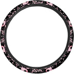 Cartoon Axolotl Cherry Blossom Car Steering Wheel Cover Non-Slip Rubber Steering Wheel Covers Warm Breathable Sweat Absorption 15 Inches Pink