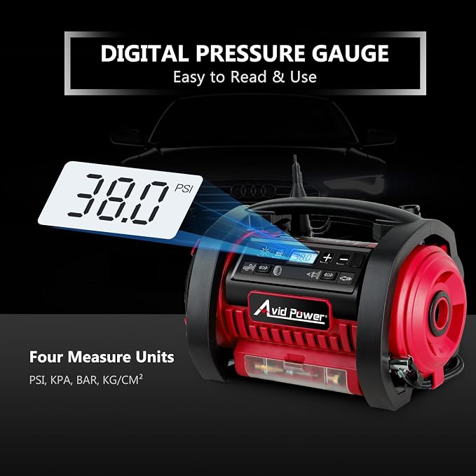 Tire Inflator Portable Air Compressor, 12V DC 110V AC Car Tire Pump, Air Mattress Pump with Inflation and Deflation Modes, Dual Powerful Motors, Digital Pressure Gauge