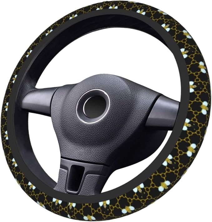 Bee Bee Keeper Cute Mini Yellow Honey Steering Wheel Cover Car Accessories Cute for Women Girls Girly Universal 15 Inch Neoprene Auto Interior Decor Anti Slip Car Truck Protector