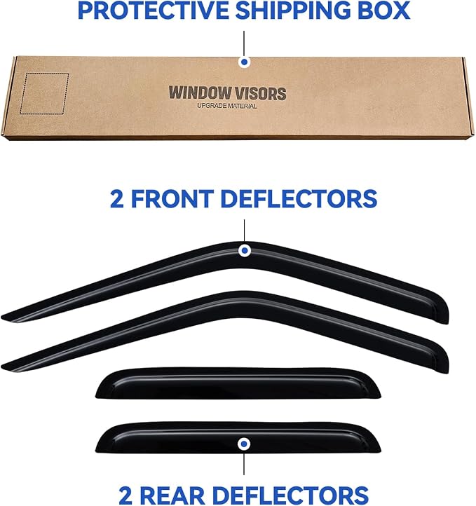 Window Visors Rain Guards for 2000 2001 2002 2003 2004 Nissan Frontier Crew Cab, Out-Channel Window Vent Wind Deflectors Visors Shades for 00 01 02 03 04 Frontier