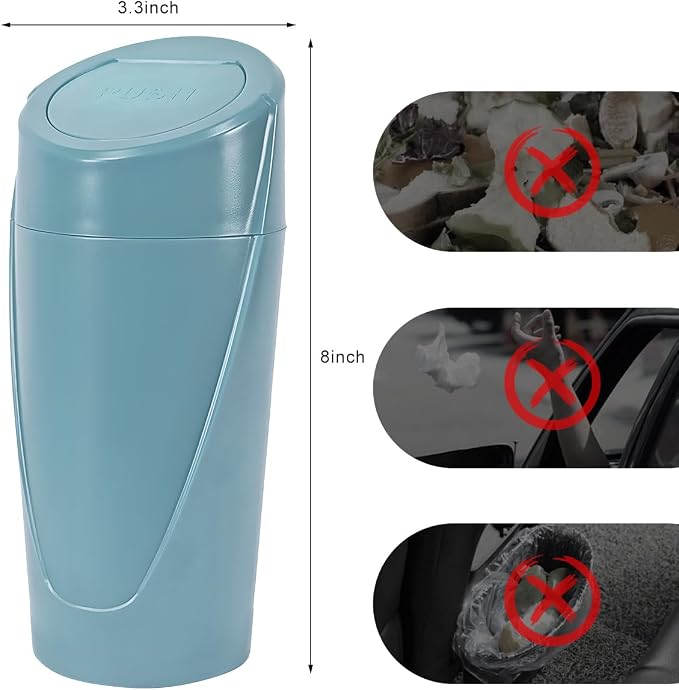 Wevdn Car Trash Can Bin with Lid, Mini Leakproof Vehicle Side Door Cup Holder Trash Can with Lid, Multipurpose Organizer Portable Garbage Bin for Cup Holder Car Home Office (Dark Green)