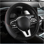 Car Steering Wheel Cover, 15 Inch Anti-Slip Stretch Leather Steering Wheel Protector, Comfortable Breathable Sporty Steering Wheel Cover for Women Men, Car Accessories (Black, AD)
