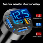 4-in-1 Car Charger 66W Super Fast Charging with USB 2.4A&QC 3.0(Voltmeter&LED Lights) Universal Quick Charge for 12-24V Car Cigarette Lighter Plug(Black-QC/2.4A)