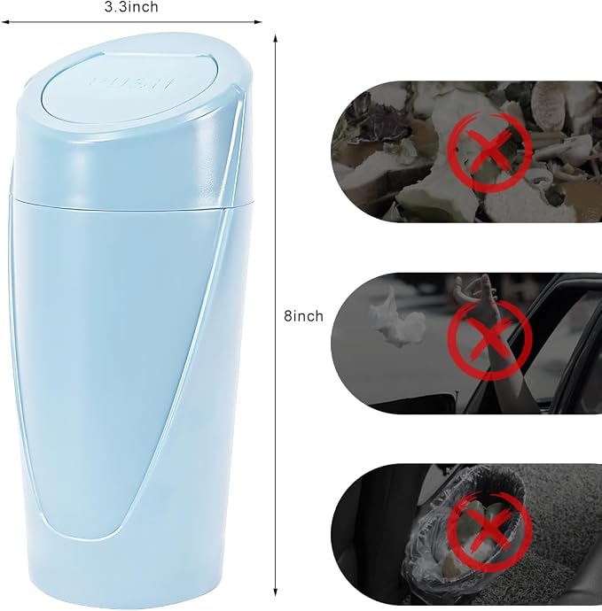 Wevdn Car Trash Can Bin with Lid, Mini Leakproof Vehicle Side Door Cup Holder Trash Can with Lid, Multipurpose Organizer Portable Garbage Bin for Cup Holder Car Home Office (Light Blue)