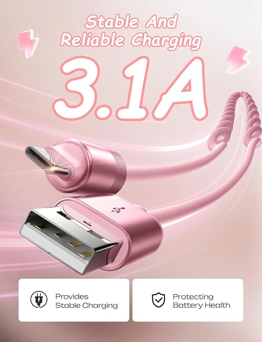 Pink USB C Cable, Gifts for Women Men 2 Pack for Android Auto & CarPlay Cable, Type C Charger Pink Compatible with iPhone 17/16 Galaxy S25/S24 Car Accessories for Women Wife Girlfriend Sisters