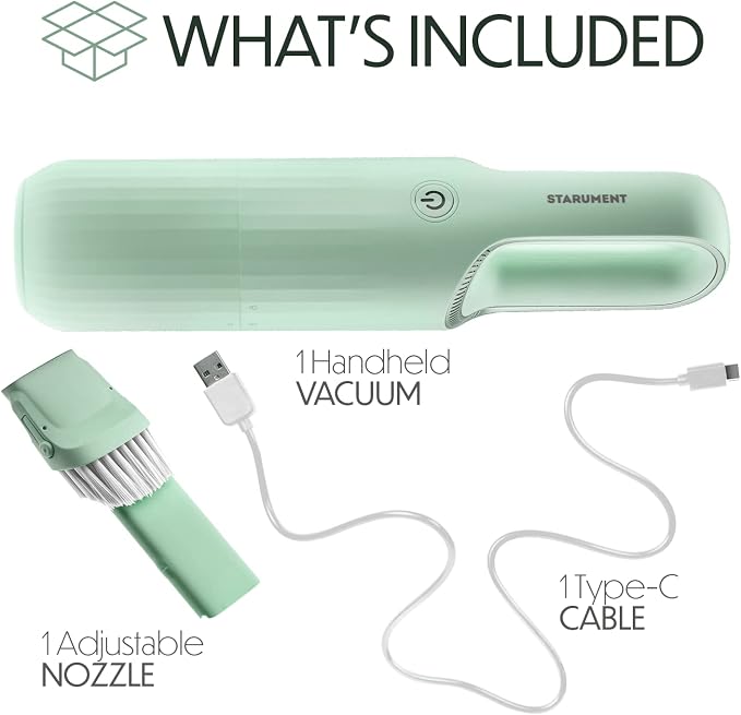 Vacuum Cleaner for Dust, Pet Hair Dirt Home, Car Interior Lightweight, Portable, Handheld, Cordless, Easy to Use, Compact Design Battery Rechargeable with USB-C Cable (Mint Green)