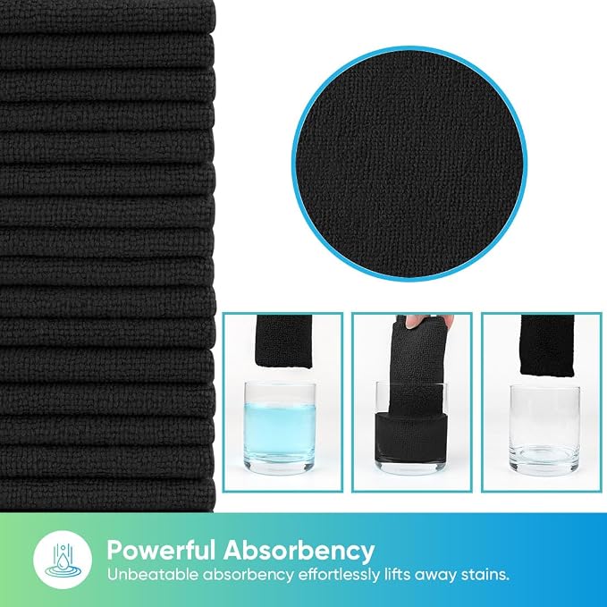 Black Microfiber Cleaning Cloths, 10 Pack Microfiber Towels for Cars, Lint & Scratch-Free Cleaning Rags for House, Kitchen and Car 11.5 x 11.5 inch