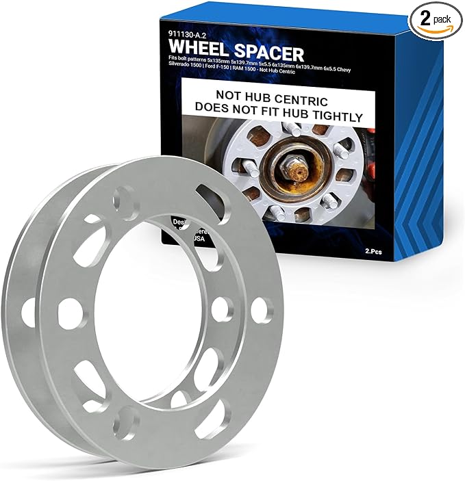 2 Pcs Die Cast Wheel Spacers 6mm 1/4" Thick Fits Bolt Patterns 5x135mm 5x139.7mm 5x5.5 6x135mm 6x139.7mm 6x5.5 Chevy Silverado 1500 ｜ Ford F-150 ｜ RAM 1500 - Not Hub Centric