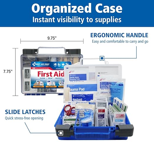 91248 OSHA-Compliant First Aid Kit, All-Purpose 50-Person Emergency First Aid Kit for Business, Worksite, Home, and Car, 260 Pieces