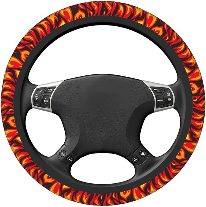 Cool Fire Pattern Steering Wheel Cover for Women Men Girls Car Accessories Decor Anti-Slip Neoprene Auto Steering Wheel Covers Protector Universal 15 Inch