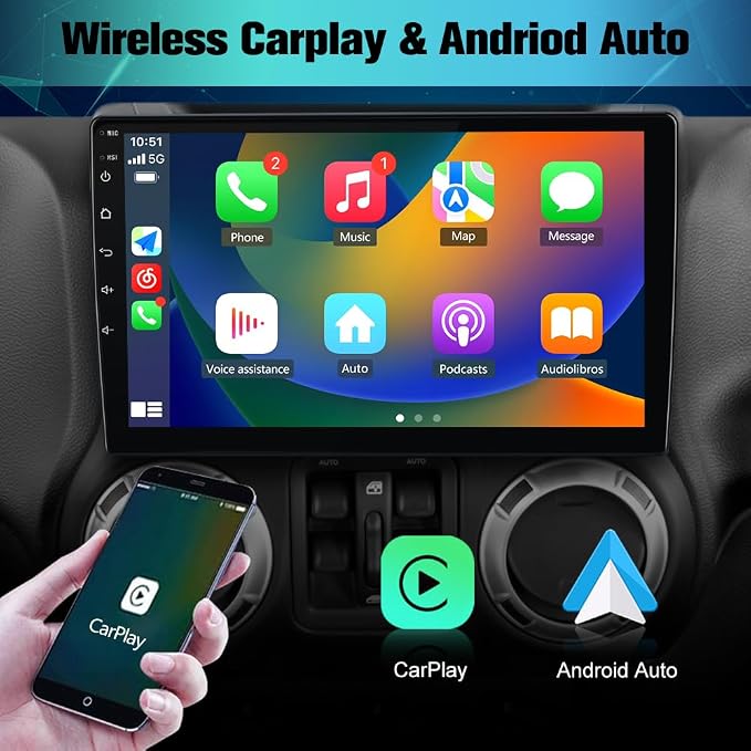 Car Stereo Radio for Jeep Wrangler JK Compass Grand Cherokee Dodge Ram 1500 with GPS FM Bluetooth CarPlay and Android Auto