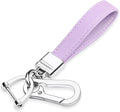 Genuine Leather Car Keychain,Universal Heavy Duty Metal Key Chain Accessories,Car Fob Key Keychain Holder with 360 Degree Rotatable Snap Swivel and Anti-Lost D-Ring for Men Women(Lavender Purple)