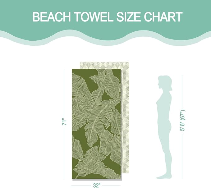 Microfiber Beach Towel, Quick Dry Travel Towel Large Sand Free Towel for Beach, Camping, Swim Pool, Gym, Sports& Yoga 71"x32", Palm Green