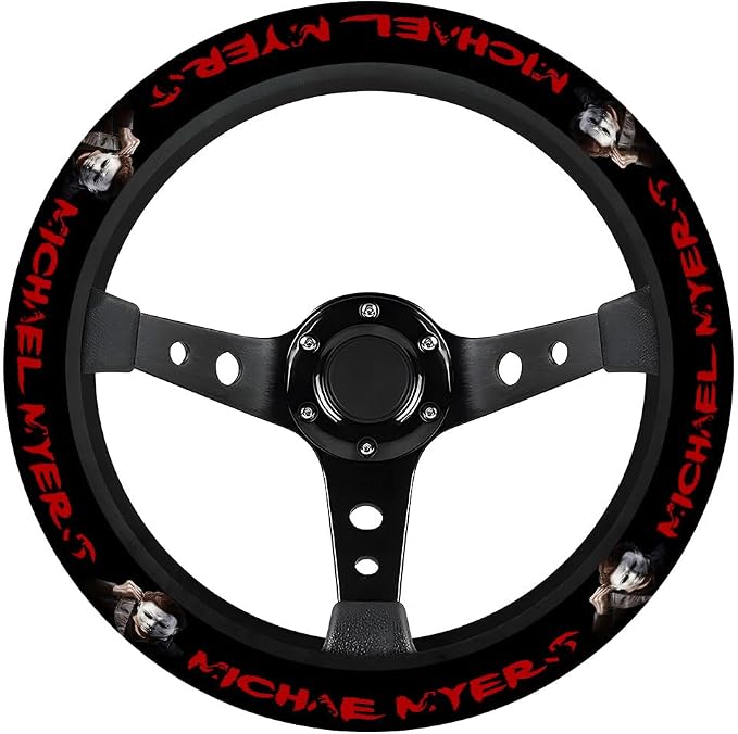 White Mask Horror Steering Wheel Cover, Non Slip Polyester Car Wheel Protector for Car SUV Truck, Universal 15 Inch