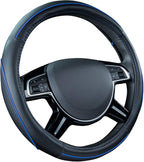 Colour Piping Leather Universal Fit Steering Wheel Cover,Perfectly fit for 14.5-15 inches Suvs, Vans, Trucks, Sedans, Cars (Black&Blue)