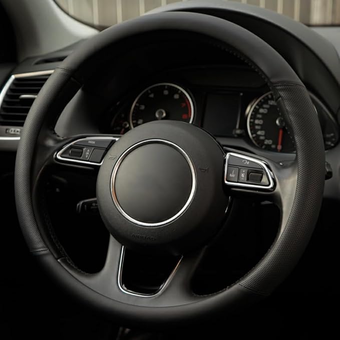 Microfiber Leather Steering Wheel Cover, Breathable Anti Slip Universal 14.5-15 inch Car Interior Accessories for Women Men, Black