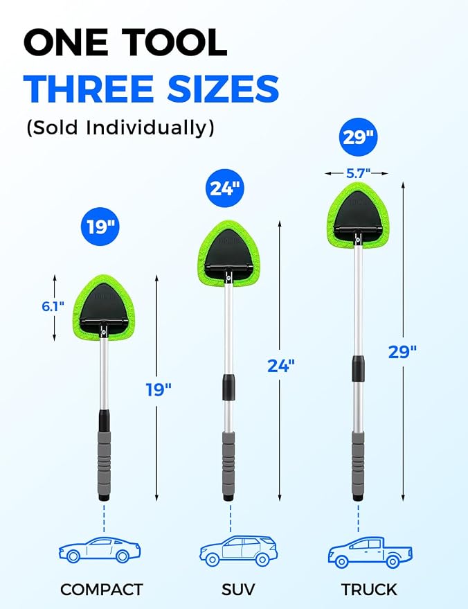 XINDELL Windshield Cleaner Tool – Car Interior Window Cleaning Kit with Extendable Handle & 4 Microfiber Pads, Auto Wiper Inside Windshield Brush for Car & Home Windows