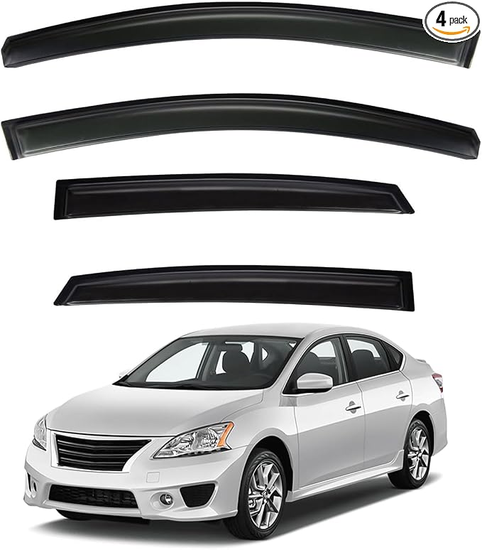 4pcs Front+Rear Smoke Tint Sun/Rain Guard Compatible with 2013-2019 Nissan Sentra Outside Mount Tape-On Vent Window Visors