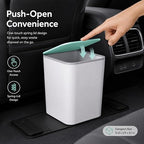 Mini Car Trash Can with Press Lid, Leakproof One-Piece Design, ABS Plastic Garbage Bin with Stainless Steel Spring for Auto Interior (White)