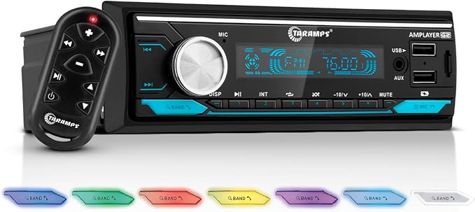 Amplayer G2 Bluetooth Car Stereo Single DIN Media Receiver with Built-in 400W RMS Amplifier, 4 Channels, USB, SD, FM Radio, Hands-Free Calling, Audio Processor & RGB LED Control