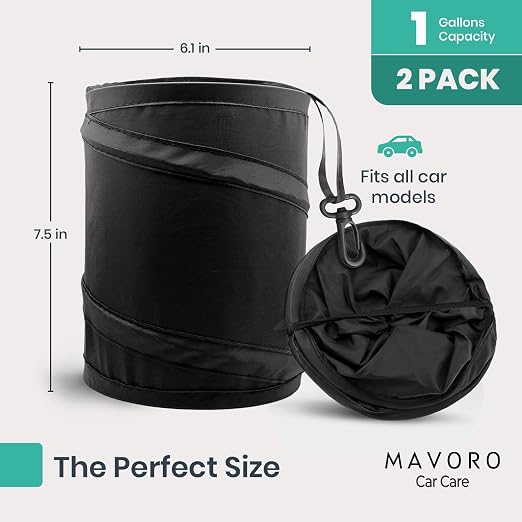 2 Pack, 1 Gallon Car Trash Can | Waterproof Collapsible Pop-Up Car Bin (2 Pack, 1 gal)