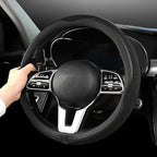 Car Steering Wheel Cover, Universal 15 inch, The Latest Microfiber Leather Breathable Technology Fabric, Non-Slip, Comfortable, Warm in Winter and Cool in Summer, Black