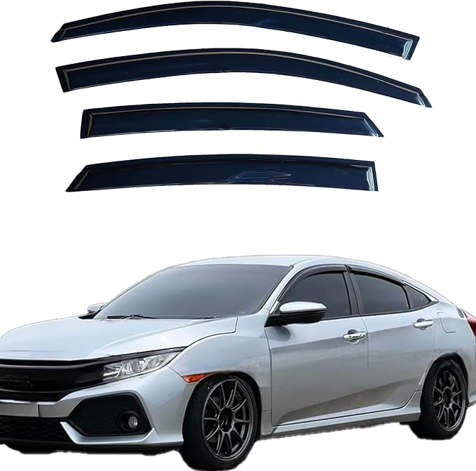 Tape On Window Visors Rain Guards Compatible with 2016-2021 Honda Civic Sedan,Side Vent Visor Window Deflector Shade,Truck Accessories-4pcs