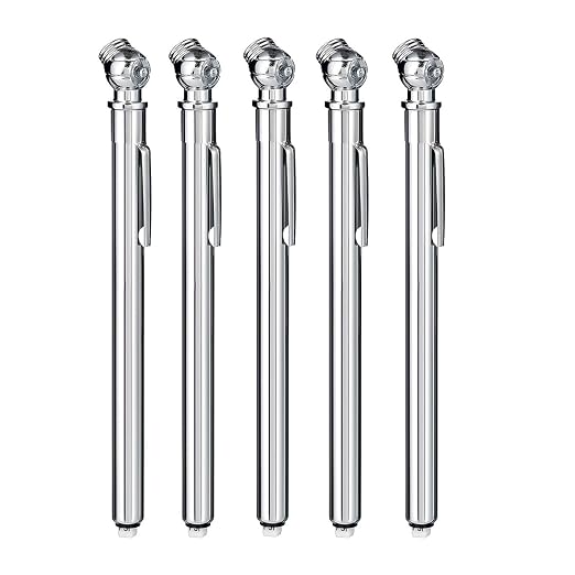 Pencil Tire Pressure Gauge (10-75PSI) Stainless Steel Body and Metal Made Nozzle 3 Measurements for Vehicles (5 Pack)