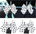 Mandark 2-Piece Car Seat Headrest Hooks - Universal for All Vehicles, Cute Bow Hooks for Purses & Bags, Interior Decoration Accessories (White/Polka Dot)