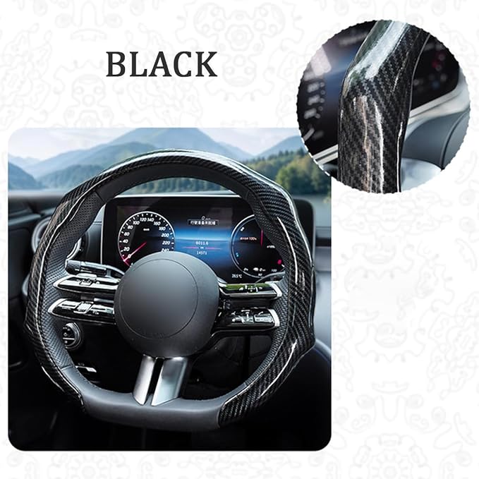 Car Steering Wheel Cover with Comfort Grip, 14.5-15" Carbon Fiber Laser Non-Slip Steering Wheel Protector, Cool Stylish Auto Interior Decor Accessories, Universal for Van SUV Sedan (Black)