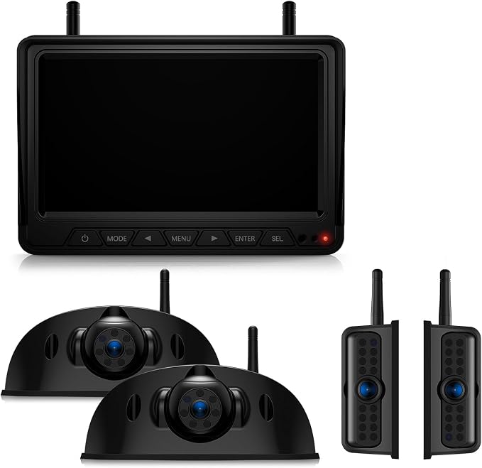 HD 4 Cameras Wireless RV Backup System, 7" Split-Screen Monitor, 2 Rear View + 2 Side Cameras, IR Night Vision Recording Waterproof Compatible with Furrion Pre-Wired RV Truck Trailer - DW7Y504