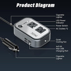 200W Car Power Inverter, 12V DC to 110V AC Car Inverte with 4 USB Ports Car Outlet Adapter, Power Inverter for Vehicles, Car Plug Adapter Outlet for Laptop Computer Charger (Gray)