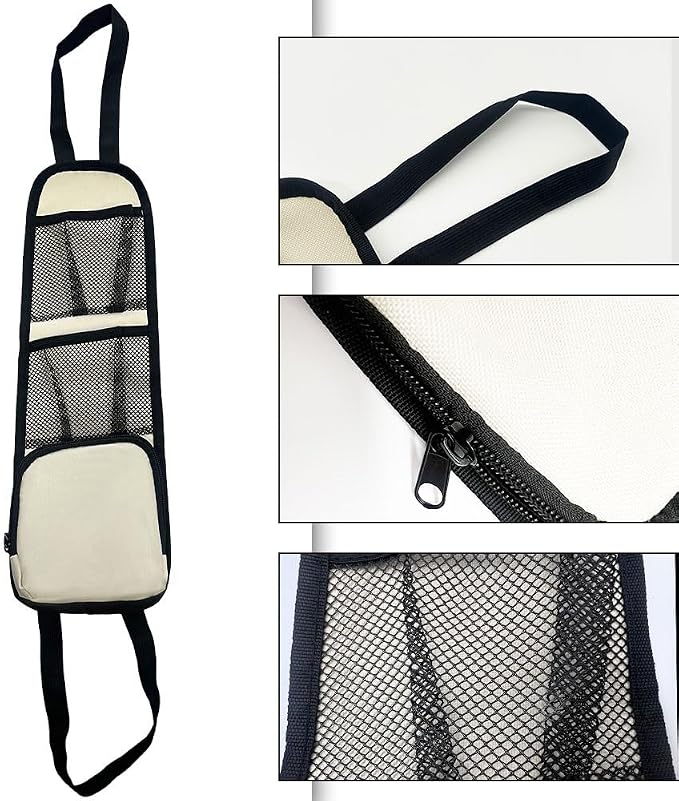 Car Seat Side Storage Pocket, Car Multifunctional Seat Organizer Hanging Bag, Auto Mobile Phone Wallet Sunglasses Mesh Net Pocket, Auto Accessories for Cars SUVs Trucks (Beige, 1PCS)