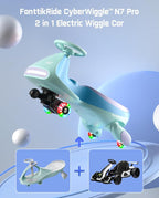 N7 Pro Electric Wiggle Car, Rechargeable Battery, CyberWiggle, 2 in 1 Swing Car, 2 Speeds Max 4 Mph, Anti-Rollover, Flashing Wheels, Bluetooth, Ages 3+, 150 Lbs, Glacier Blue