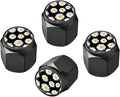 Tire Valve Stem Caps Cover,4 Pcs Metal Black Air Valve Cap, Aluminum Car Wheel Stem Caps,Universal Stem Covers for Cars,Trucks,Bikes,Bicycles, Motorcycles,Corrosion Resistant (Daisy)
