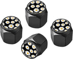 Tire Valve Stem Caps Cover,4 Pcs Metal Black Air Valve Cap, Aluminum Car Wheel Stem Caps,Universal Stem Covers for Cars,Trucks,Bikes,Bicycles, Motorcycles,Corrosion Resistant (Daisy)