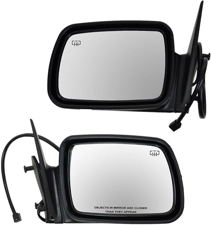 Driver and Passenger Side Mirror Assembly Set Power Heated Textured Non Foldaway Black Compatible with 1996-1998 Jeep Grand Cherokee