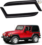 Window Visor for 1997-2006 Jeep Wrangler (TJ) 2-Door, Out-Channel Rain Guards Shields Vent Deflector Shade Wind Dark Smoke, Tape-On Outside-Mount, 2PCS