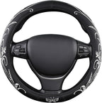 Car Leather Steering Wheel Cover - Panapi Material, Universal 14.5-15 Inch Leather Anti-Slip Breathable Auto Steering Wheel Covers for Men Women (Embroidery-White)