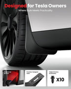 Tesla Model Y Accessories - Mud Flaps [Protect Paint, No Drilling Required] All-Weather Splash Guard Body Kits for Model Y 2019-2024, Black (Set of 4)